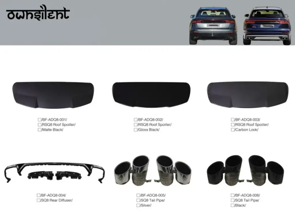 REAR ROOF SPOILER REAR DIFFUSER WITH EXHAUST TIPS for AUDI Q8 4M 2019 - 2023 | SQ8 4M 2019 - 2024 | RSQ8 SQ8 STYLE